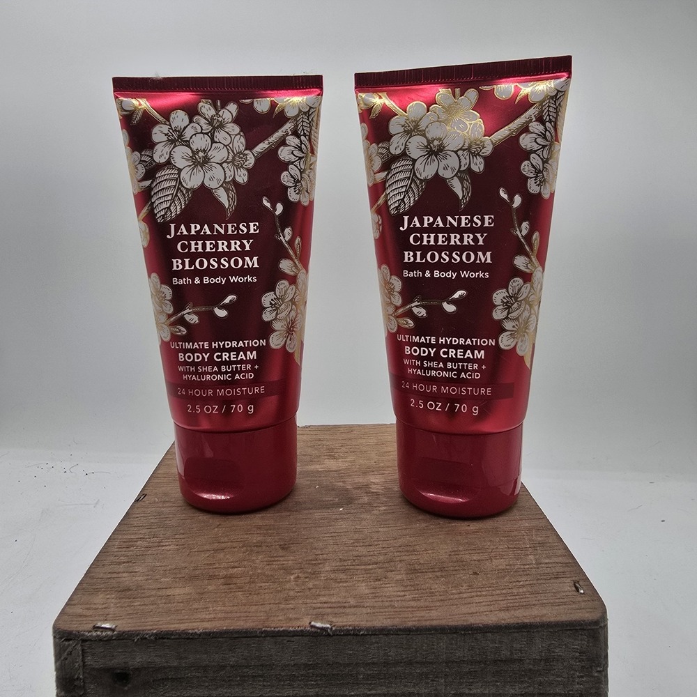 2 Bath & Body Works JAPANESE CHERRY BLOSSOM Travel Body Cream 2.5oz LOT/SET of 2